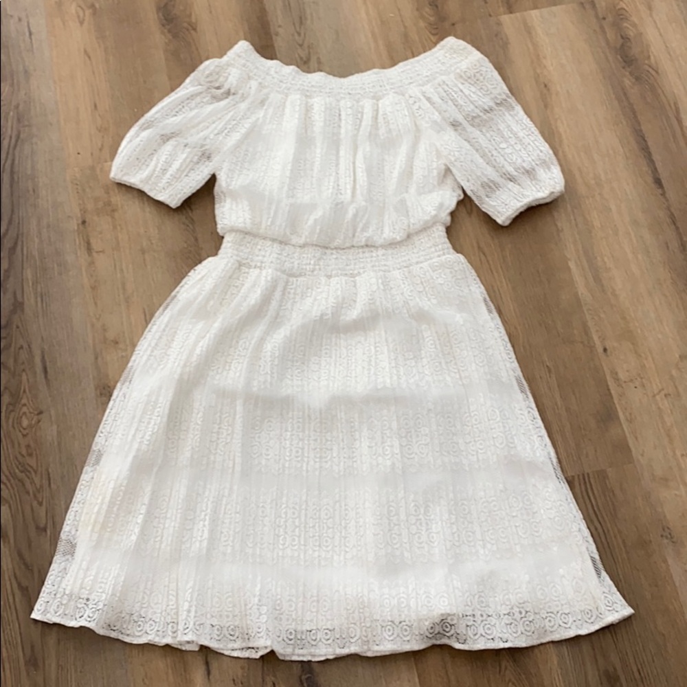 Cold Shoulder Lace Peasant Midi Dress